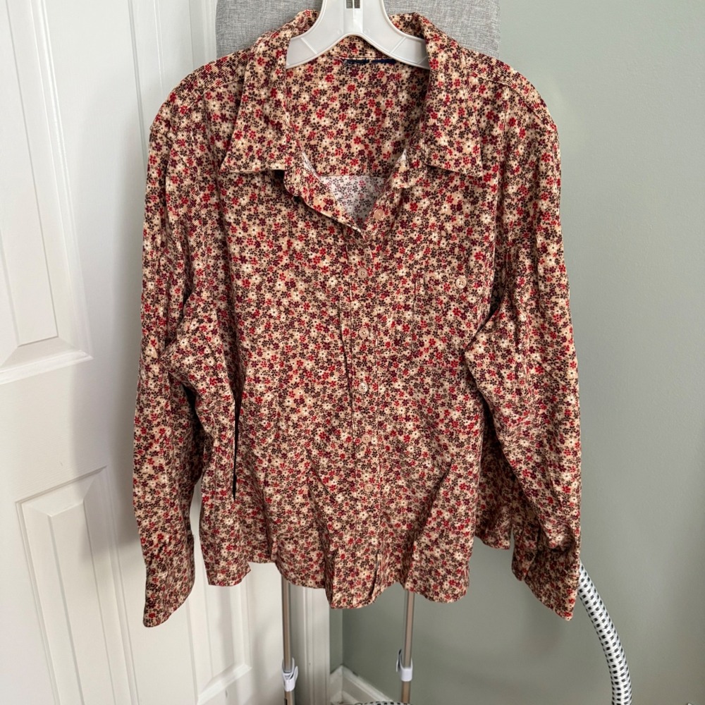 Floral Corduroy Button Up Shirt Womens Cottagecore Boho Y2K Style Fall Top